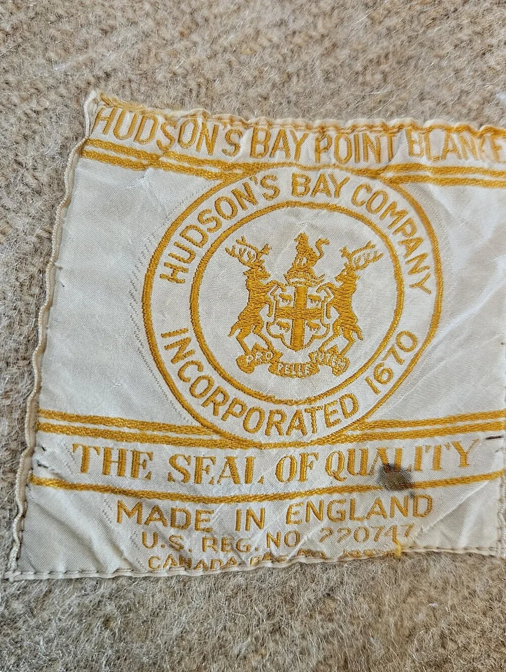 Vtg 1930s Hudsons Bay 4-Point Wool Blanket Rare Camel Colorway Gold Label EUC
